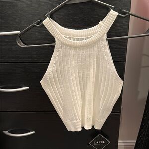 Zaful White Ribbed Knit Halter Top